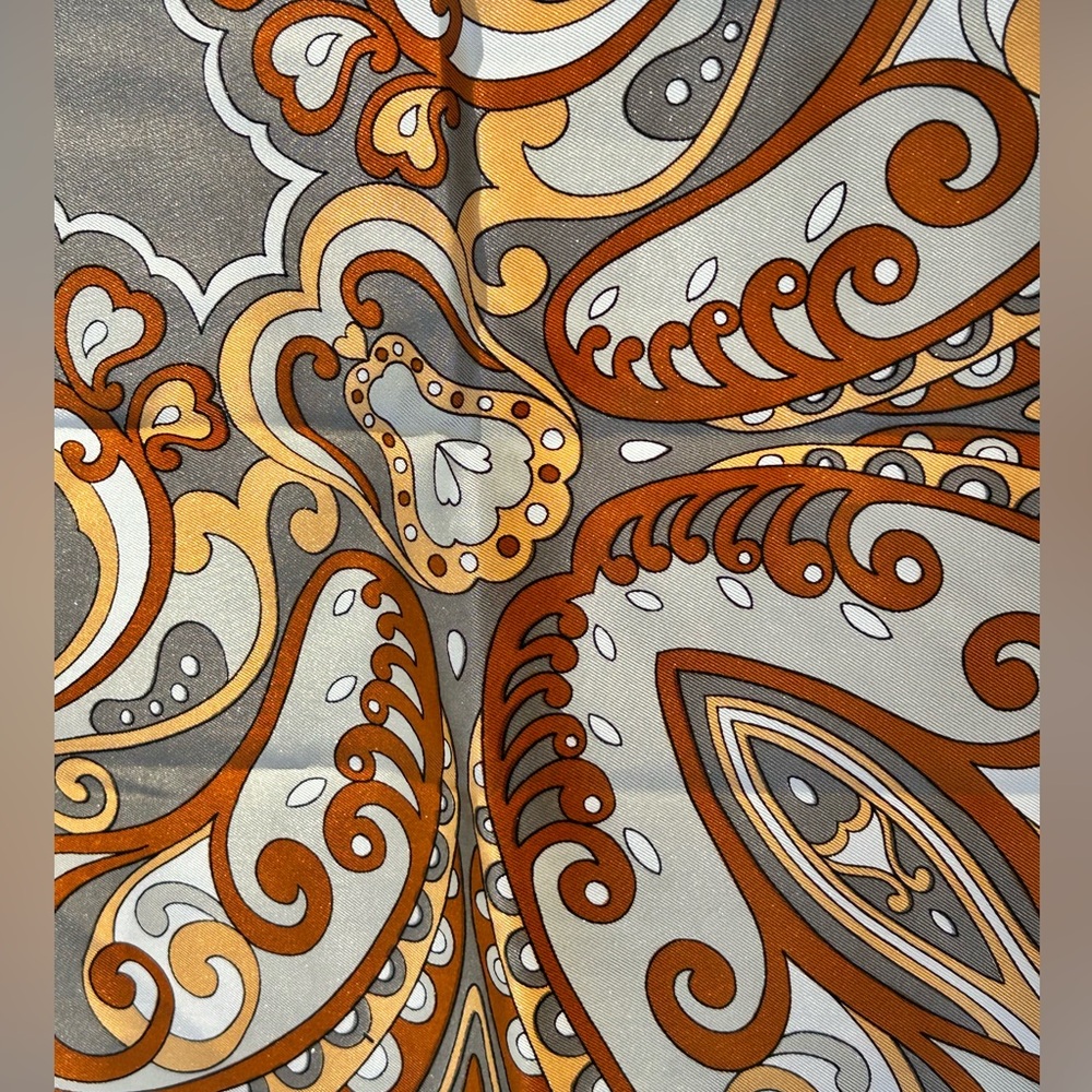 Burmel silk hand rolled vintage Paisley Scarf Japan silver brown geo mod 29” - Picture 4 of 8